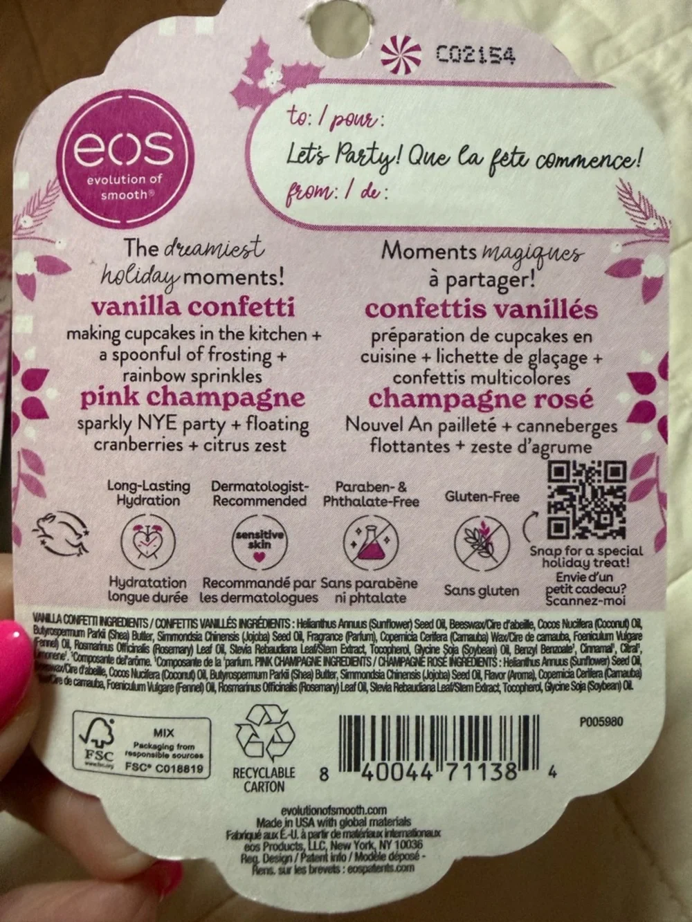 eos  Lip Bundle : Raspberry cloud, 2 pink champagne, vanilla confetti‎
